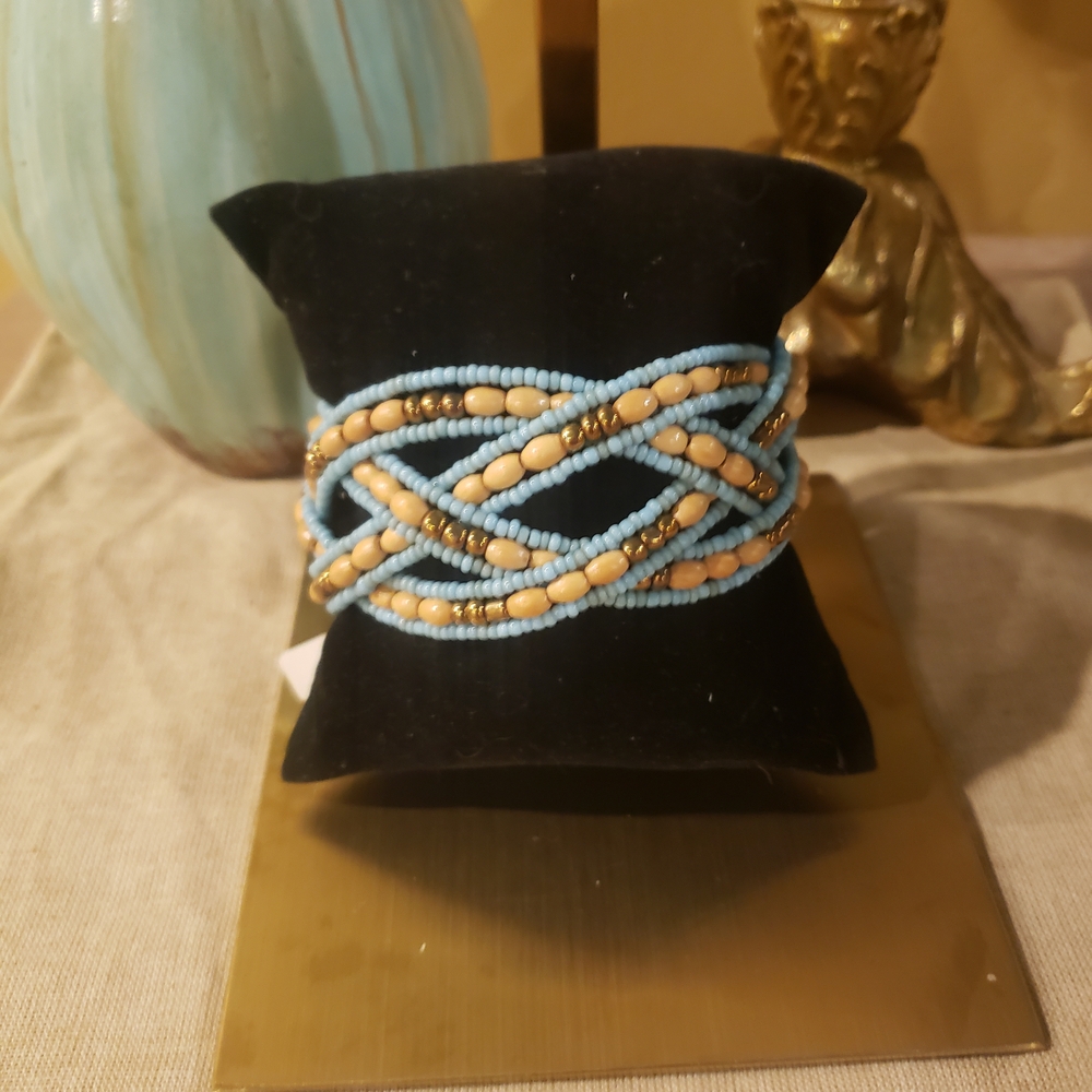 NWT! Handmade Multistrand Braided Bracelet in Light Blue and Gold - Picture 2 of 5